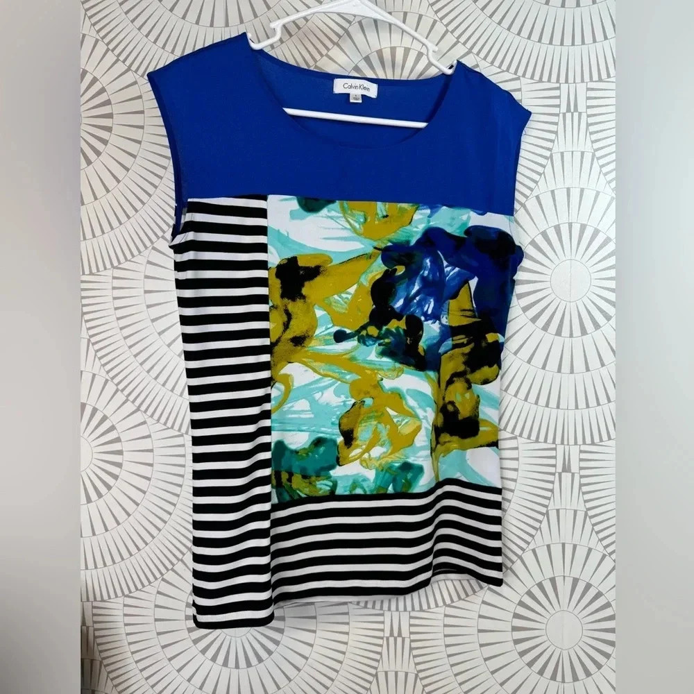 Calvin Klein Women’s Sleeveless Mix Media Blouse Size Small